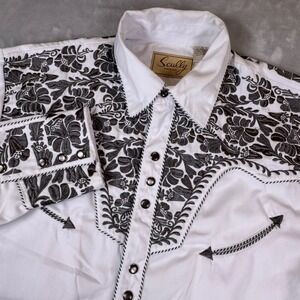 Scully Womens White Black Floral Embroidered Western Snap Shirt P-634 Small*